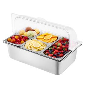 Countertop Food Serving Display Container 5 Pan Condiment Dispenser with Lid