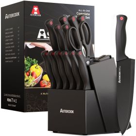 14-Piece Kitchen Knife Set with Built-In Sharpener, German Stainless Steel Blades, Rust-Resistant & Dishwasher Safe, Black