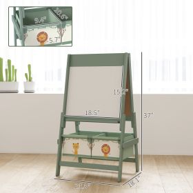 Art Easel For Kids, Double-Sided Whiteboard & Chalkboard With Paper Roll, Storage Baskets For Toddlers Ages 3-8, Green (Color: green)