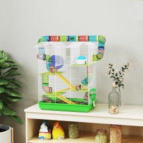 18.5 5 Tier Hamster Cage With Tubes And Tunnels, Small Animal Cage, Rat Gerbil Cage With Water Bottle, Food Dish, Exercise Wheel, Green (Color: green)