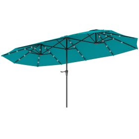 13ft Double-Sided Market Umbrella, Large Patio Umbrella With Solar Lights, Crank Handle For Garden, Pool, Yard, Blue (Color: Blue)