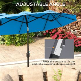 Double-sided Patio Umbrella, 9.5 Outdoor Umbrella With Push Button Tilt And Crank, 3 Air Vents And 12 Ribs, Cyan Blue (Option: Cyan Blue)