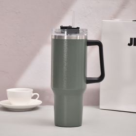 40oz Handle Car Cup with pipette stainless Steel insulated Cold beer cup portable ice cup with handle; Insulated Reusable Leakproof Stainless Ste (Color: Light green)